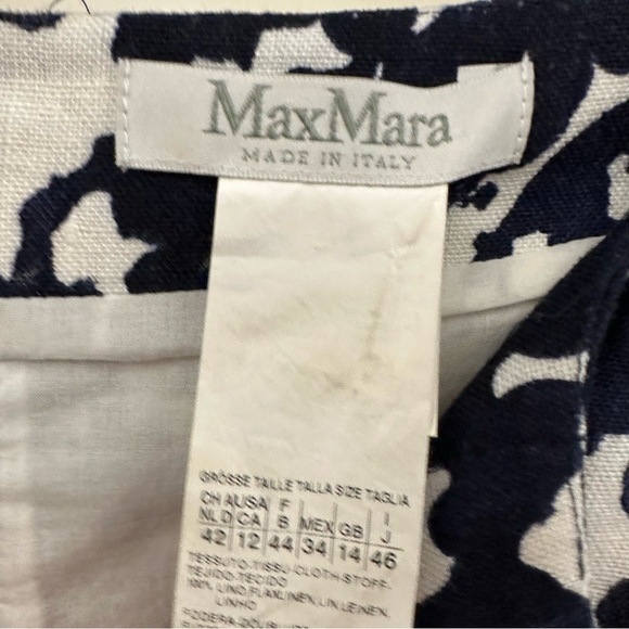 MaxMara Floral Print Dress-Size 12 Blue White Shirt Linen Lined Authentic - Picture 3 of 9